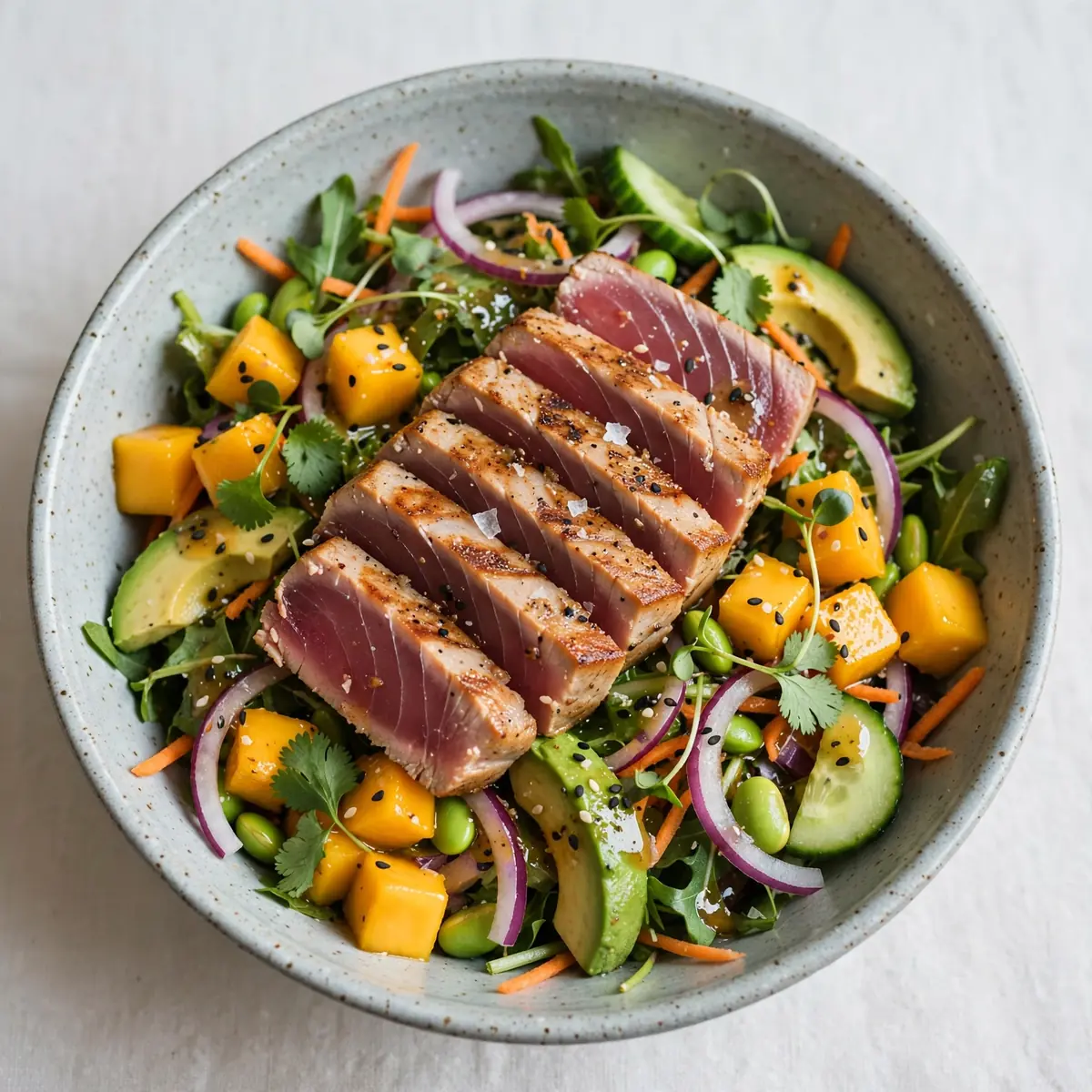 10-Minute Seared Tuna and Mango Salad Bowl
