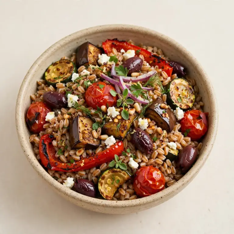 15-Min Mediterranean Farro and Roasted Veggie Bowl