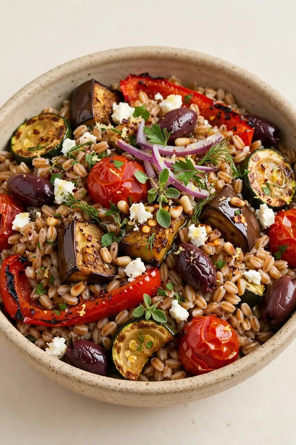 Mediterranean Farro and Roasted Veggie Bowl