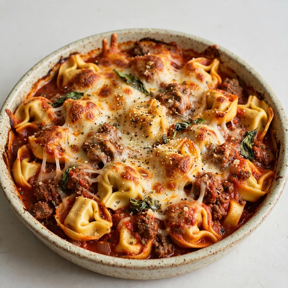 Easy Baked Cheese Tortellini with Beef Marinara
