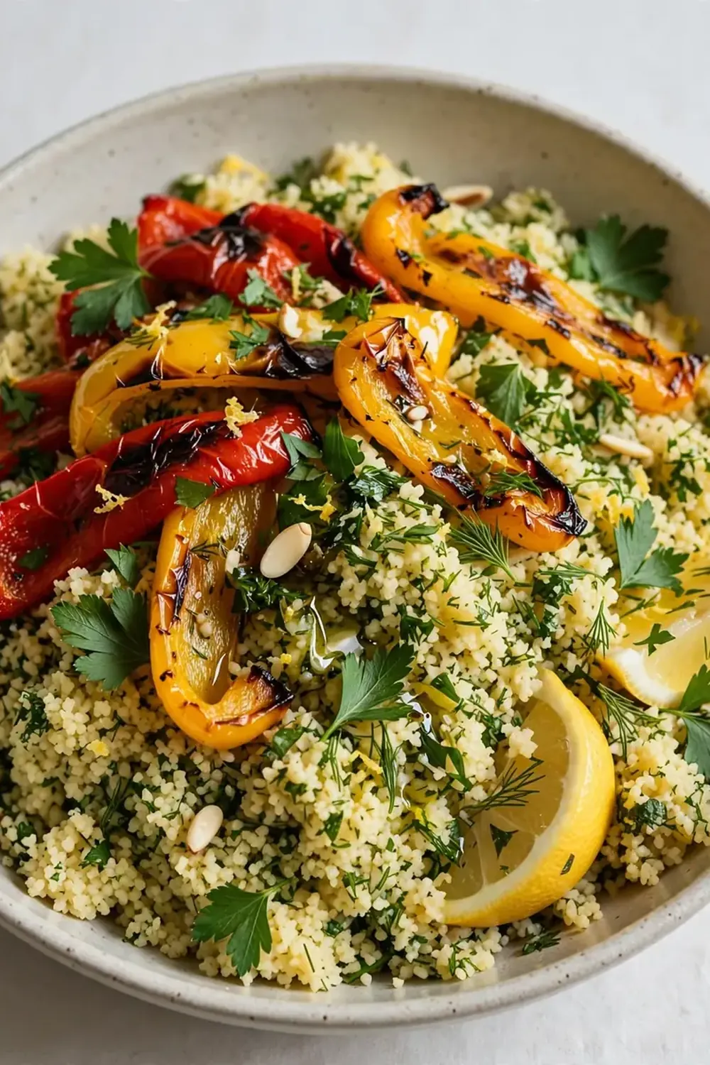 Lemon Herb Couscous Bowl with Roasted Peppers