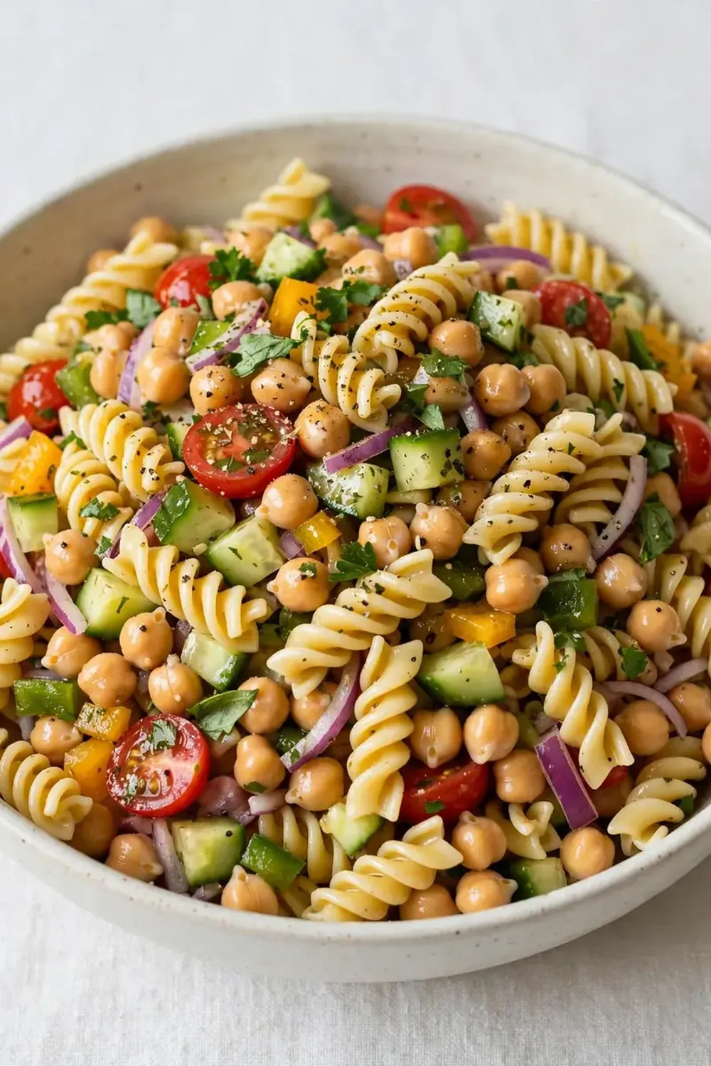 no-bake pasta salad chickpeas