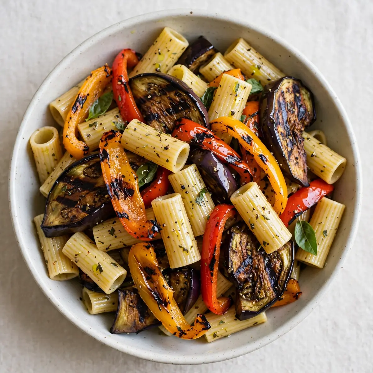 Pasta Grilled Eggplant Bell Peppers