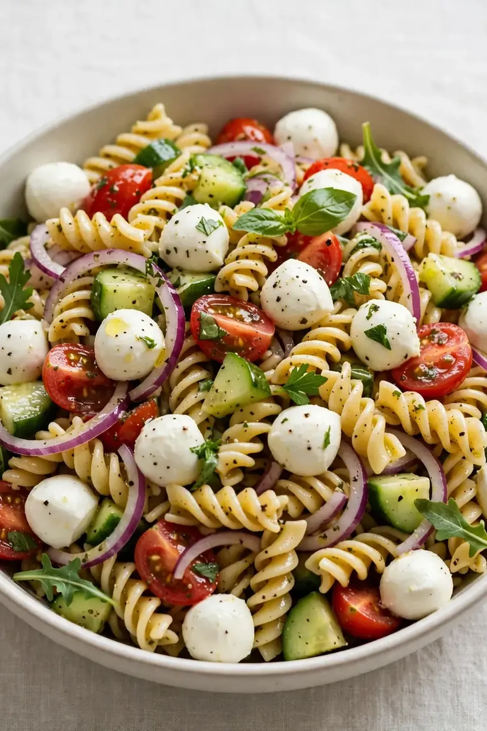 pasta salad fresh mozzarella pearls