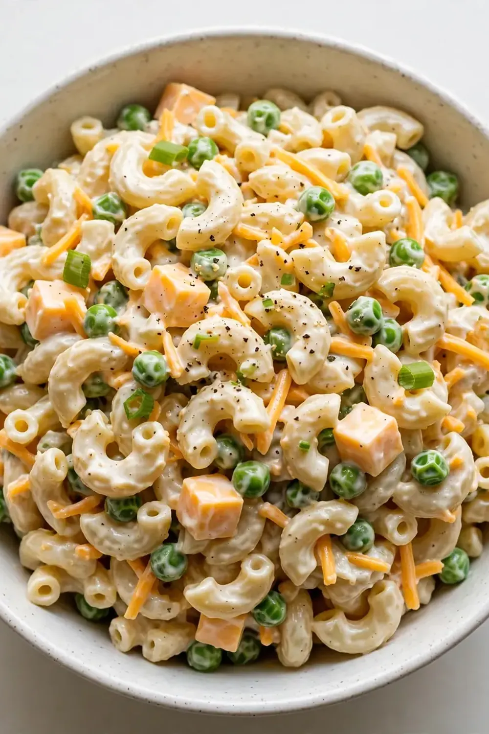 Creamy Macaroni Salad with Cheddar and Peas