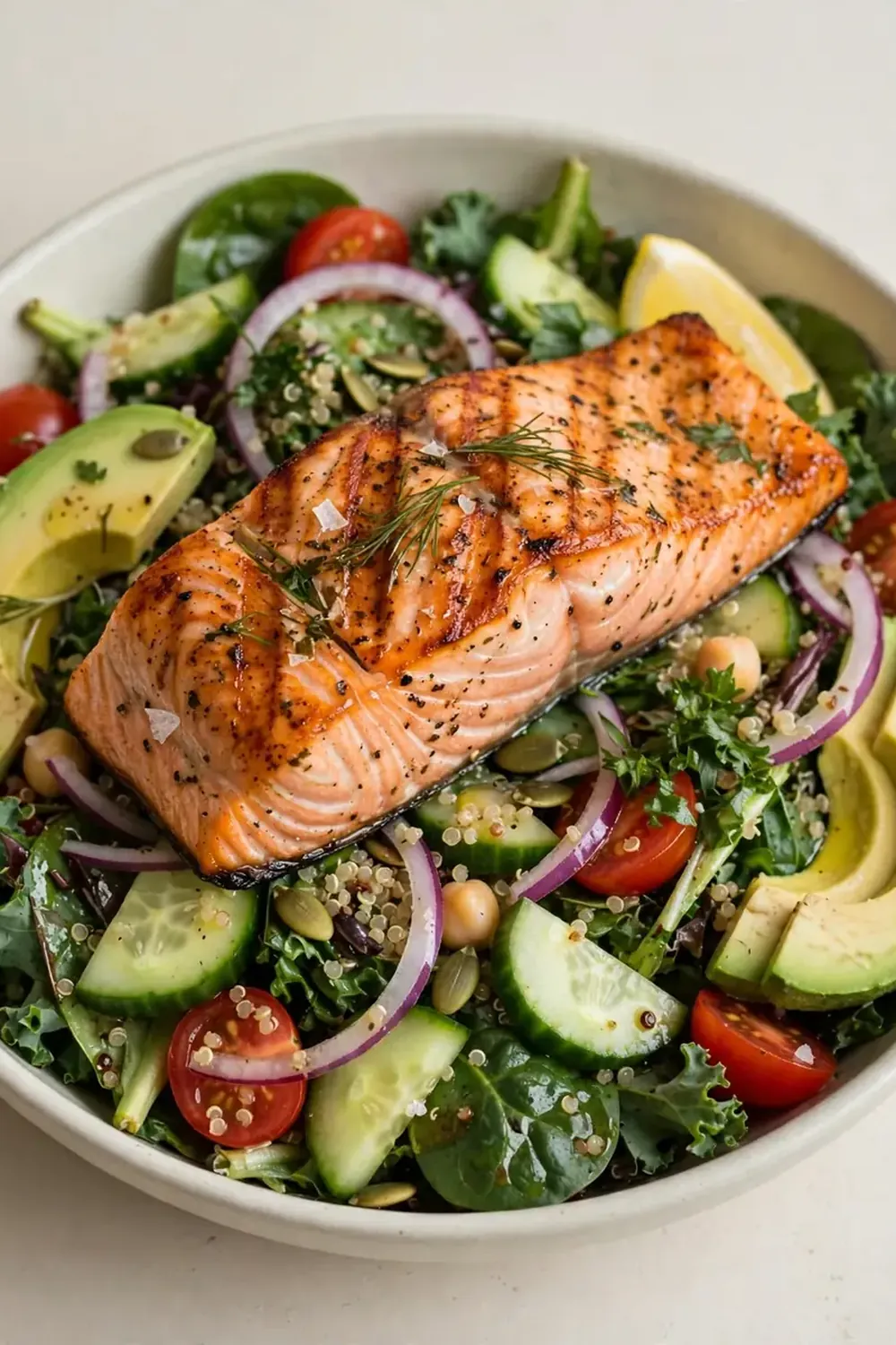Grilled Salmon and Avocado Power Salad
