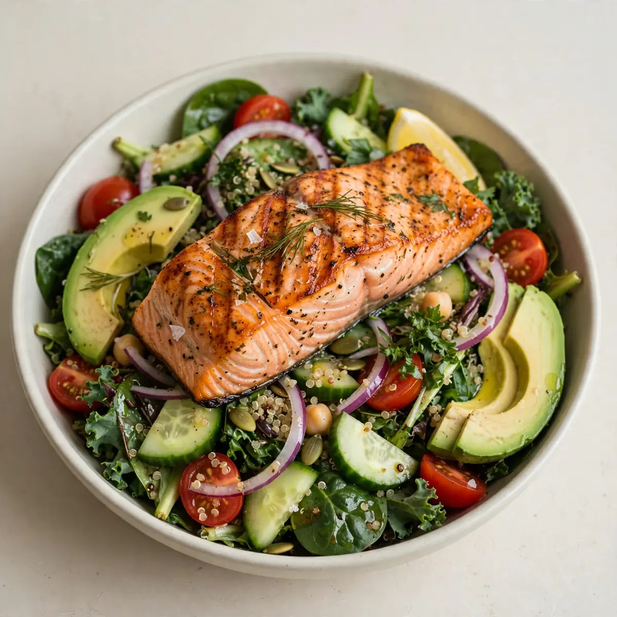 Quick 20-Min Grilled Salmon and Avocado Power Salad