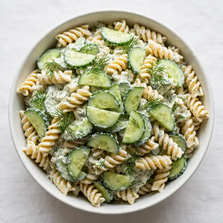 Quick Creamy Dill Cucumber Pasta Salad