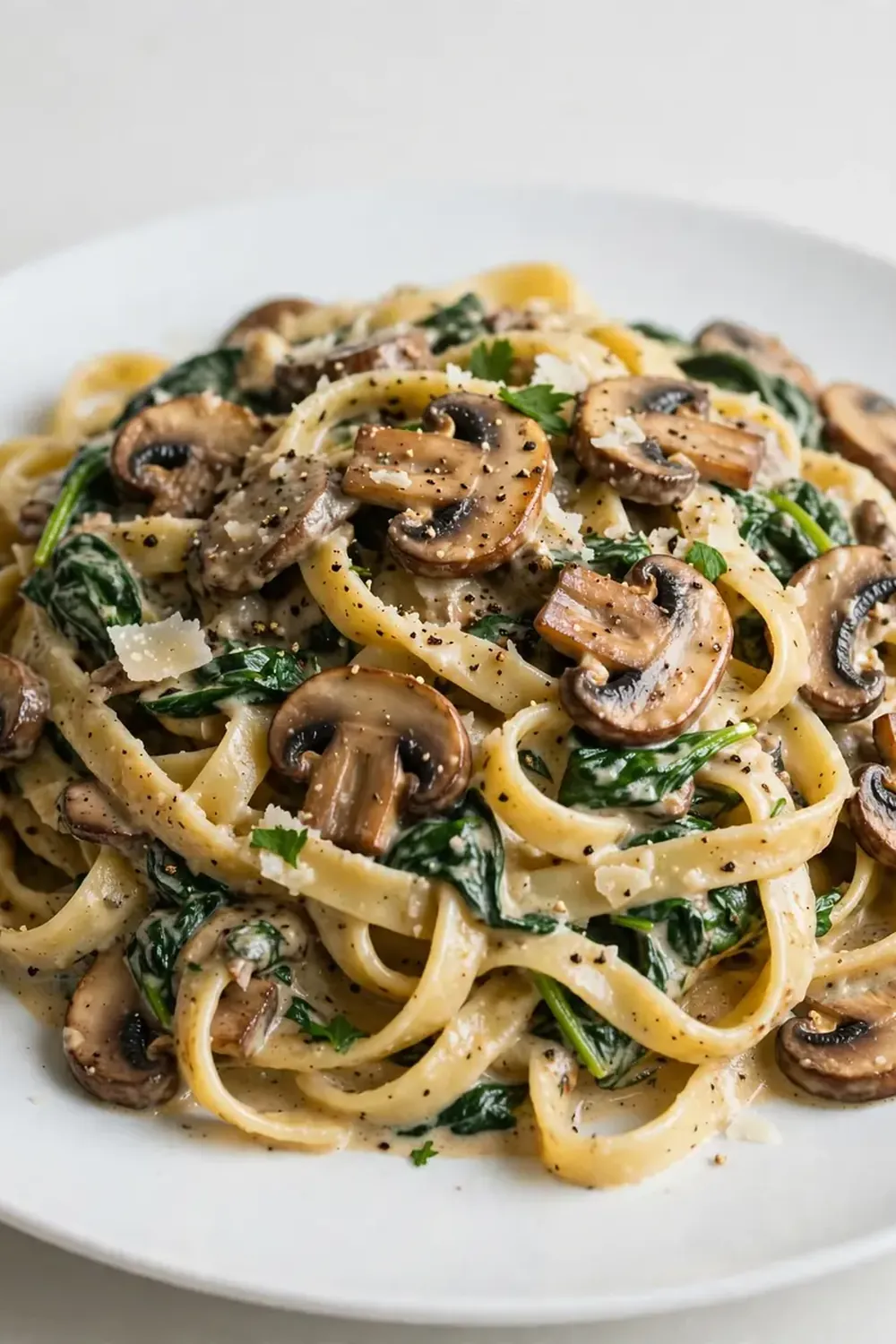 One-Pot Mushroom and Spinach Fettuccine