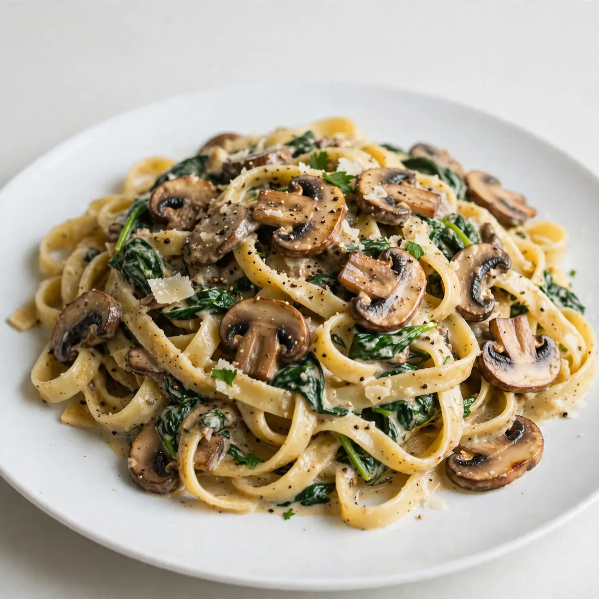 Quick One-Pot Mushroom and Spinach Fettuccine