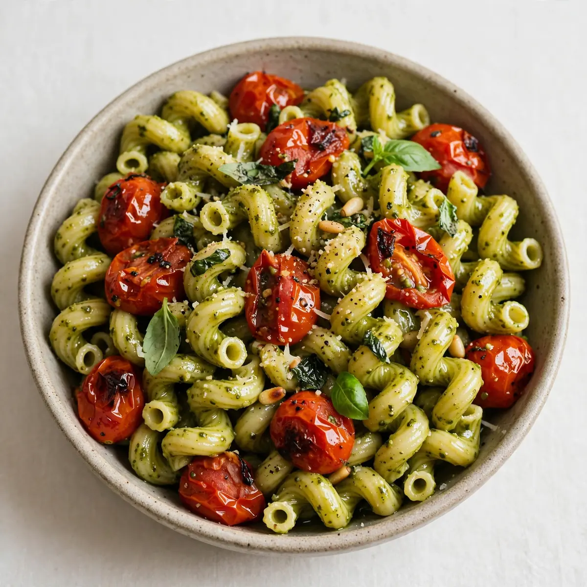 Quick Pesto Cavatappi with Roasted Cherry Tomatoes