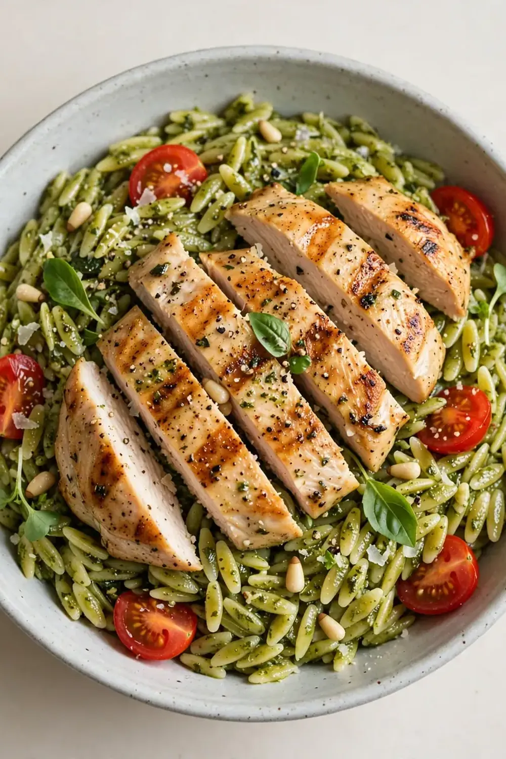 Pesto Orzo and Grilled Chicken Bowl
