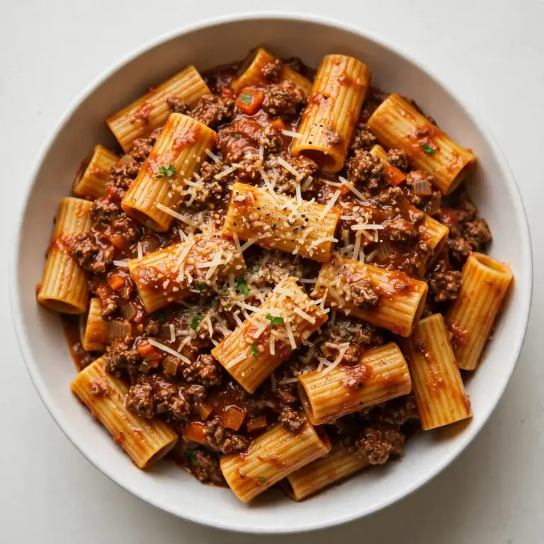 Quick Weeknight Beef Bolognese with Rigatoni