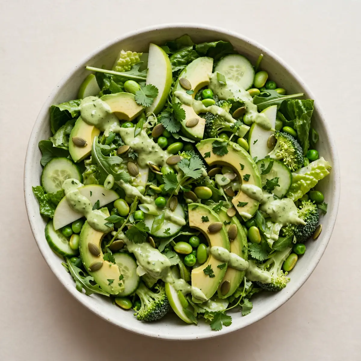 Quick Weeknight Everything Green Salad With Avocado Dressing